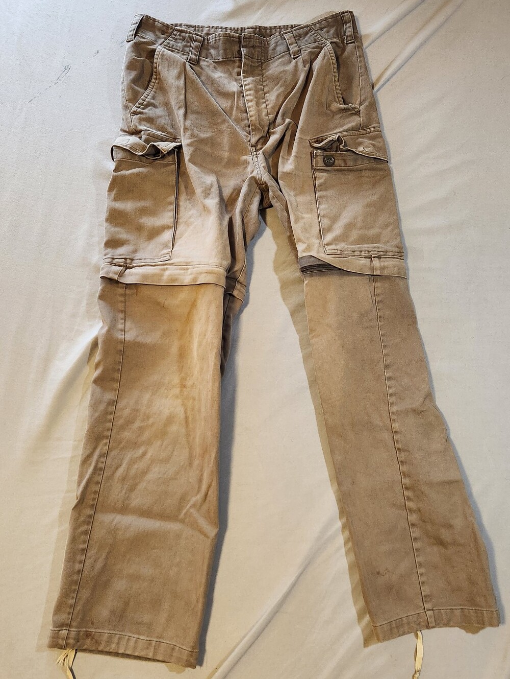 Vintage Military Style Outdoors Men's Convertible Cargo Pants - Khaki Zip Offs